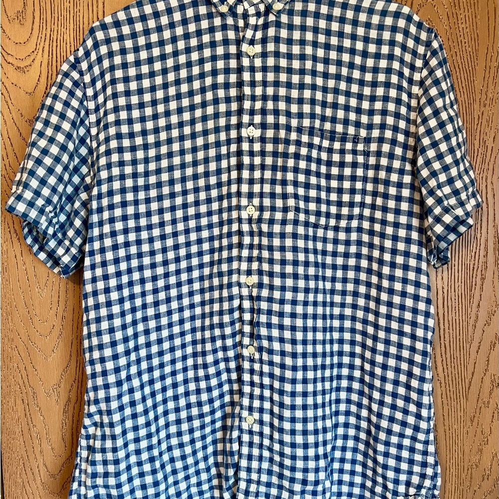 Banana Republic 100% Linen Short Sleeve Shirt - Camden Fit - XL Blue Gingham